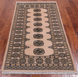 Ivory Bokhara Handmade Wool Runner Rug - 3' 2" X 5' 6"