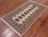 Ivory Bokhara Handmade Wool Runner Rug - 3' 2" X 5' 6"