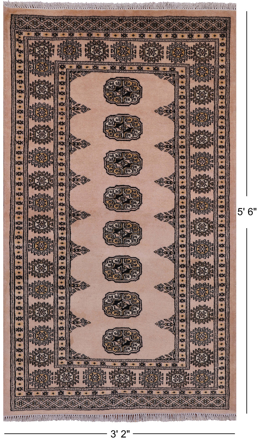 Ivory Bokhara Handmade Wool Runner Rug - 3' 2" X 5' 6"
