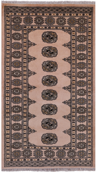 Ivory Bokhara Handmade Wool Runner Rug - 3' 2" X 5' 6"