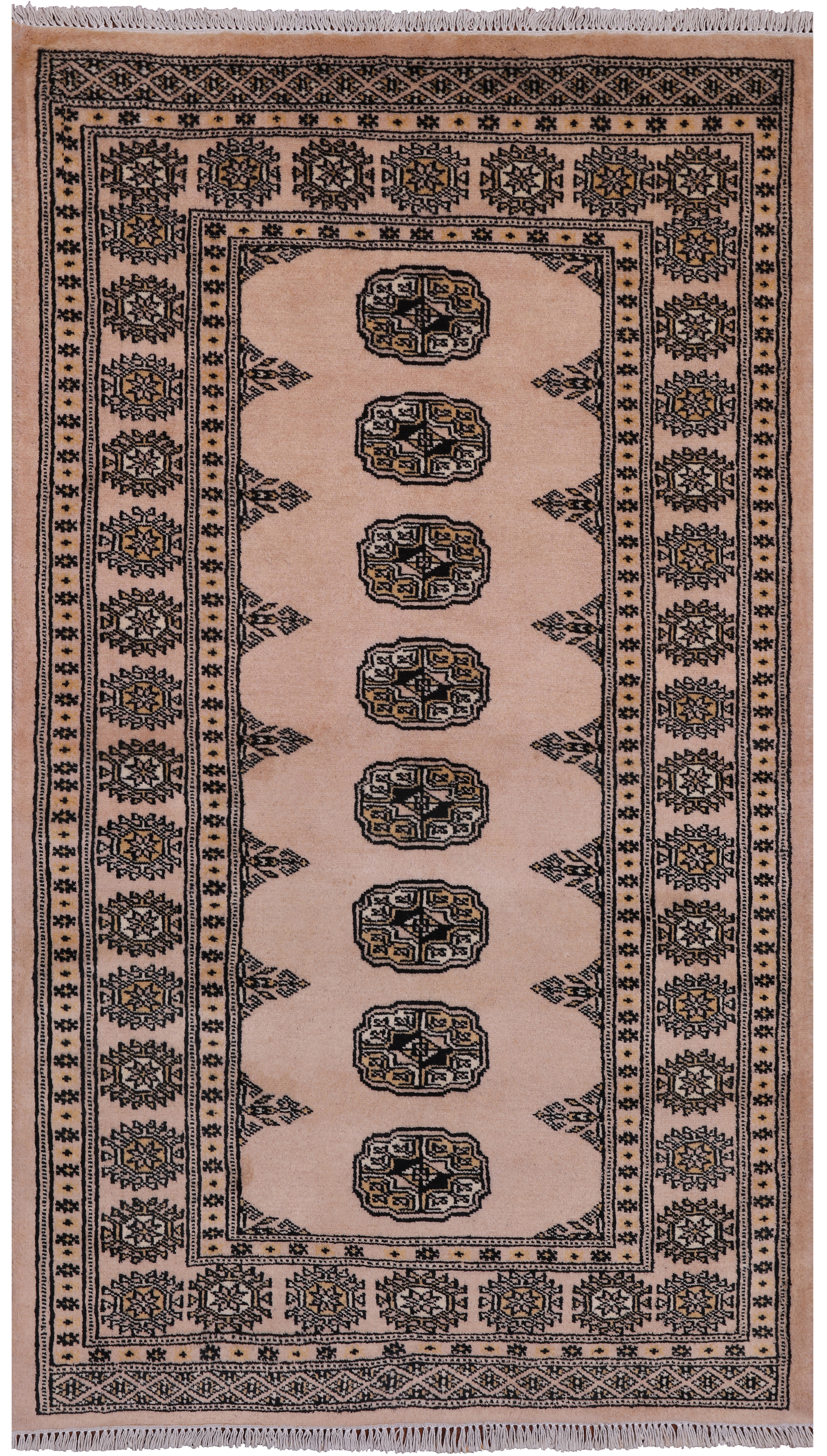 Ivory Bokhara Handmade Wool Runner Rug - 3' 2" X 5' 6"