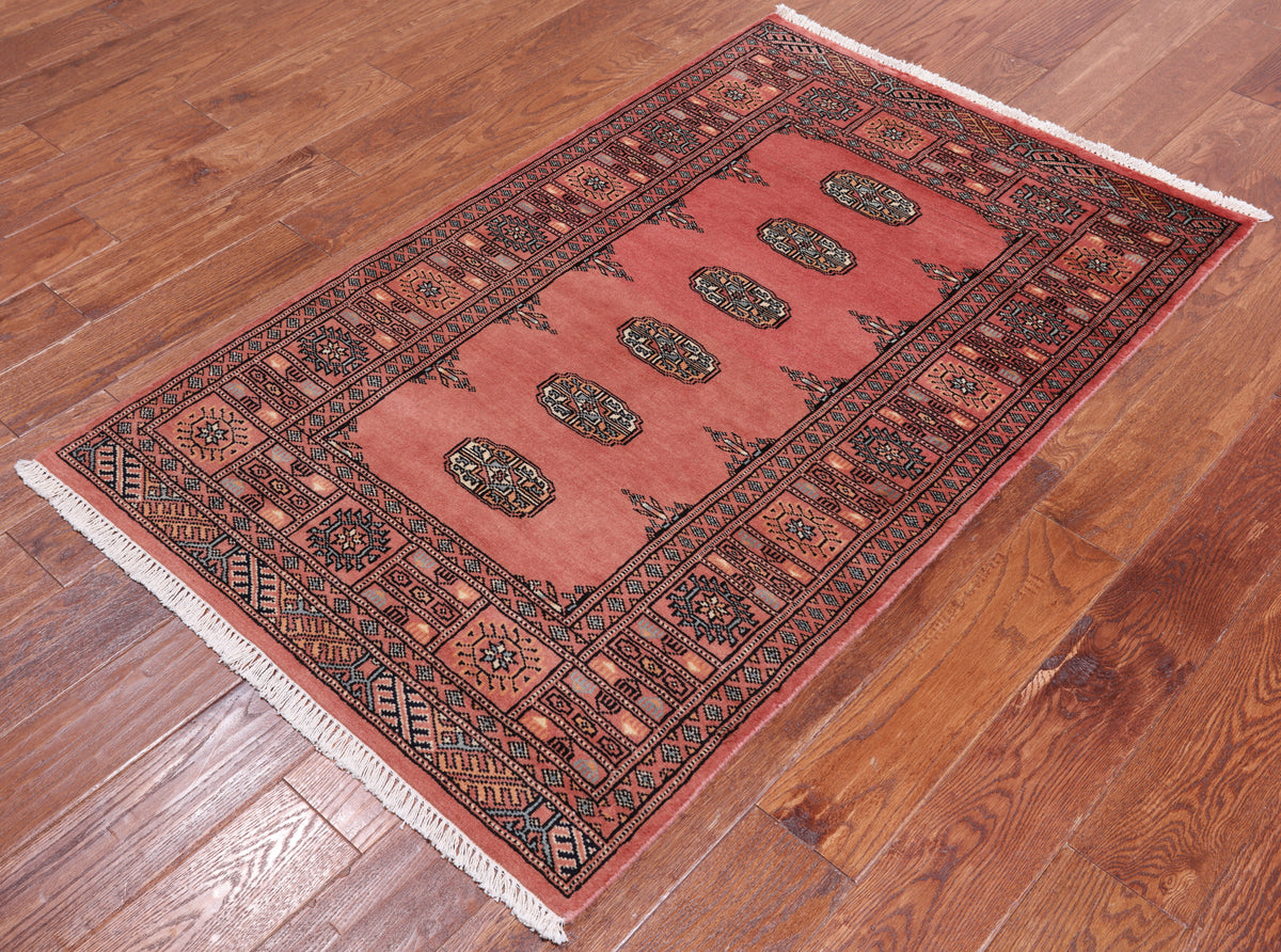 Pink Bokhara Handmade Wool Rug - 3' 0" X 4' 10"