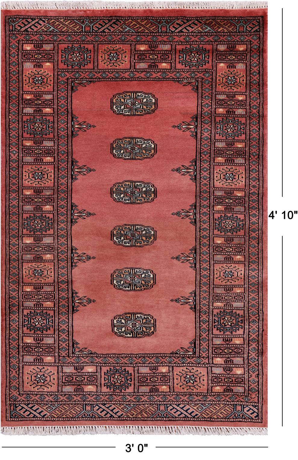 Pink Bokhara Handmade Wool Rug - 3' 0" X 4' 10"