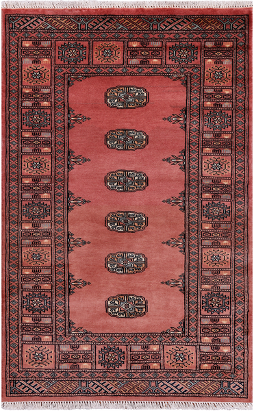 Pink Bokhara Handmade Wool Rug - 3' 0" X 4' 10"