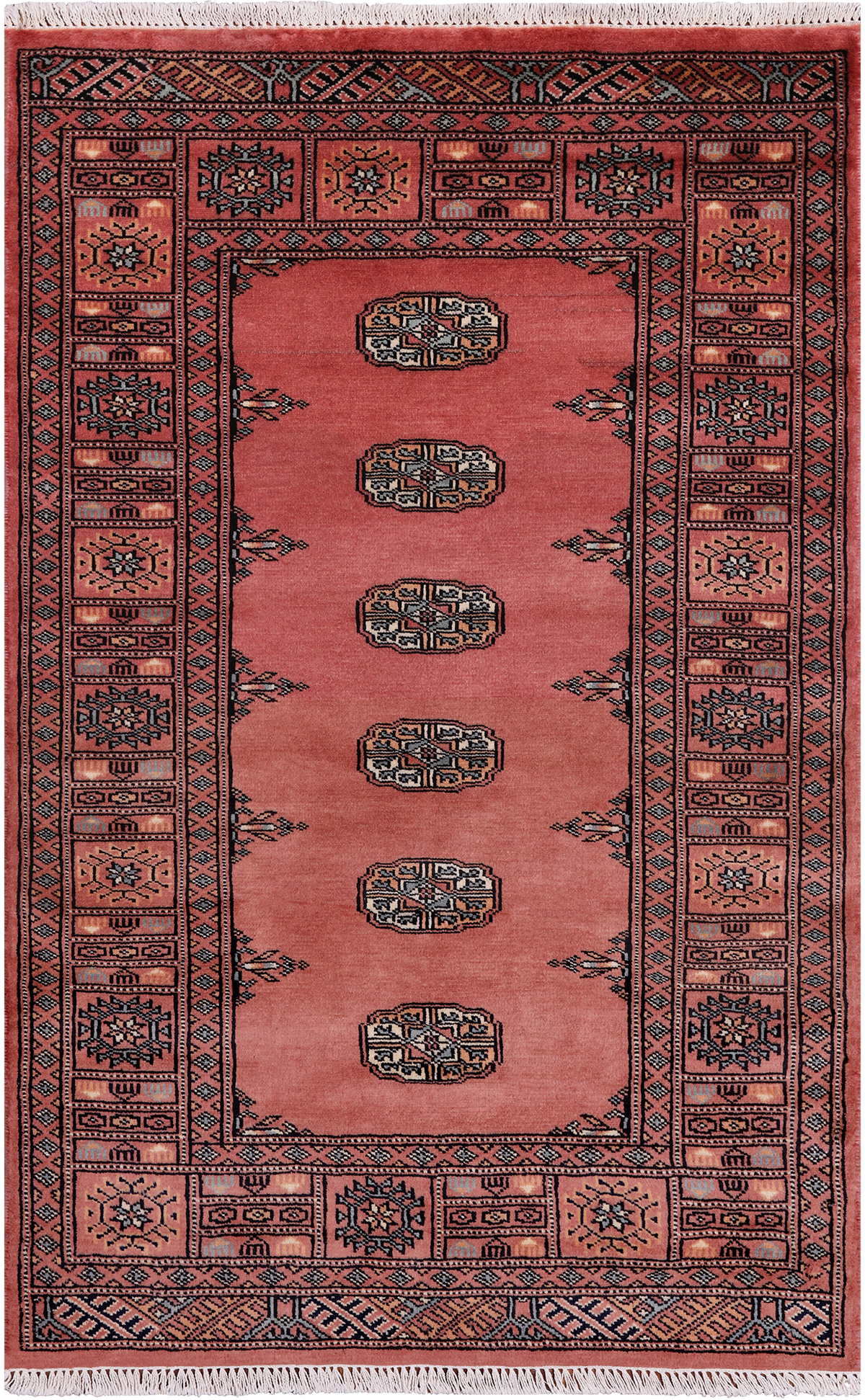 Pink Bokhara Handmade Wool Rug - 3' 0" X 4' 10"