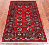 Red Bokhara Hand Knotted Wool Rug - 3' 0" X 5' 1"