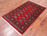 Red Bokhara Hand Knotted Wool Rug - 3' 0" X 5' 1"