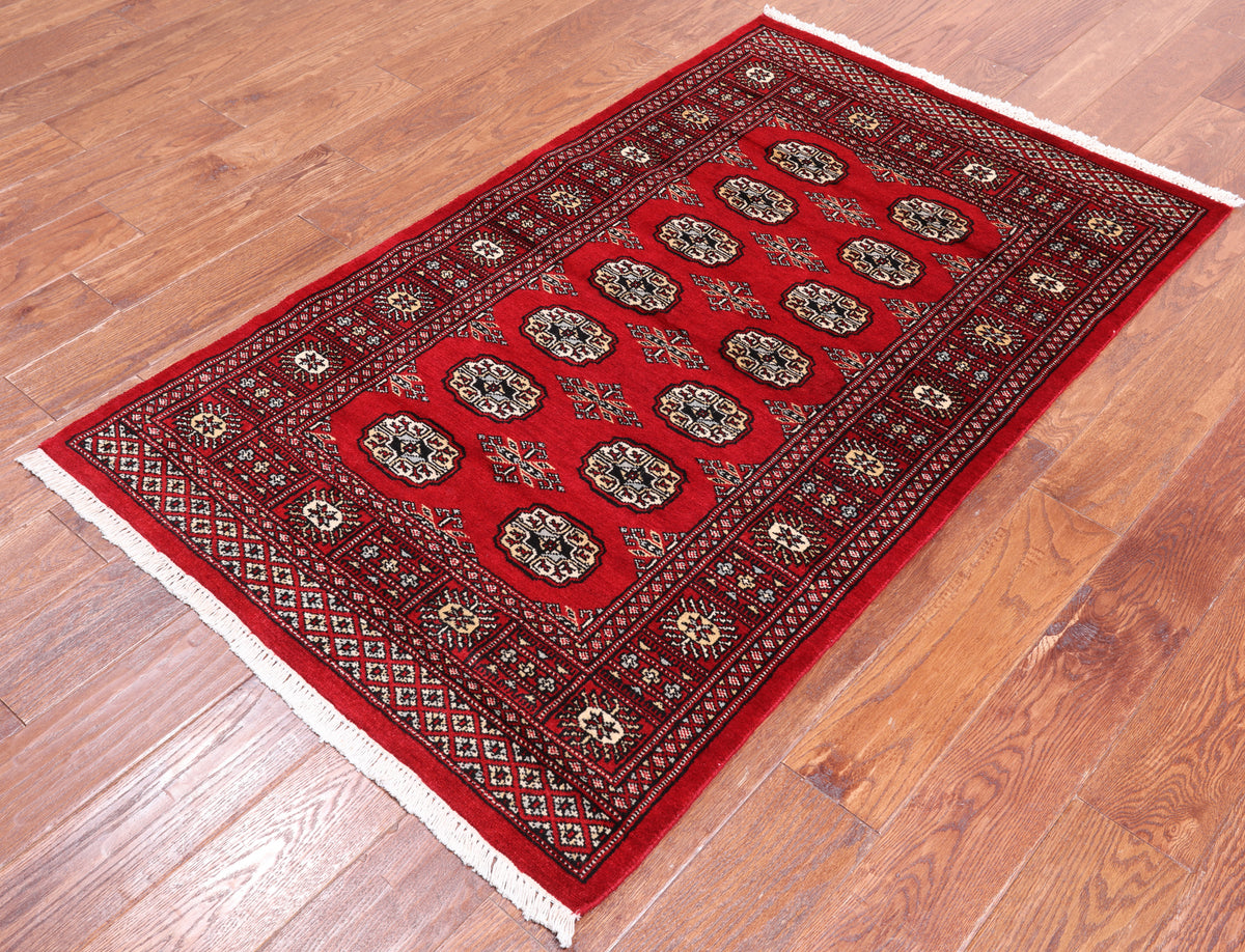 Red Bokhara Hand Knotted Wool Rug - 3' 0" X 5' 1"
