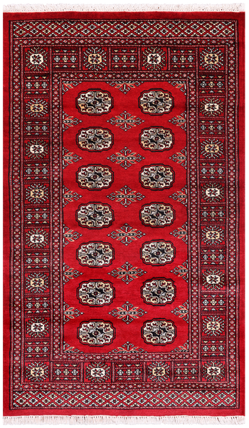 Red Bokhara Hand Knotted Wool Rug - 3' 0" X 5' 1"