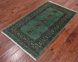 Green Bokhara Handmade Wool Rug - 3' 0" X 5' 2"