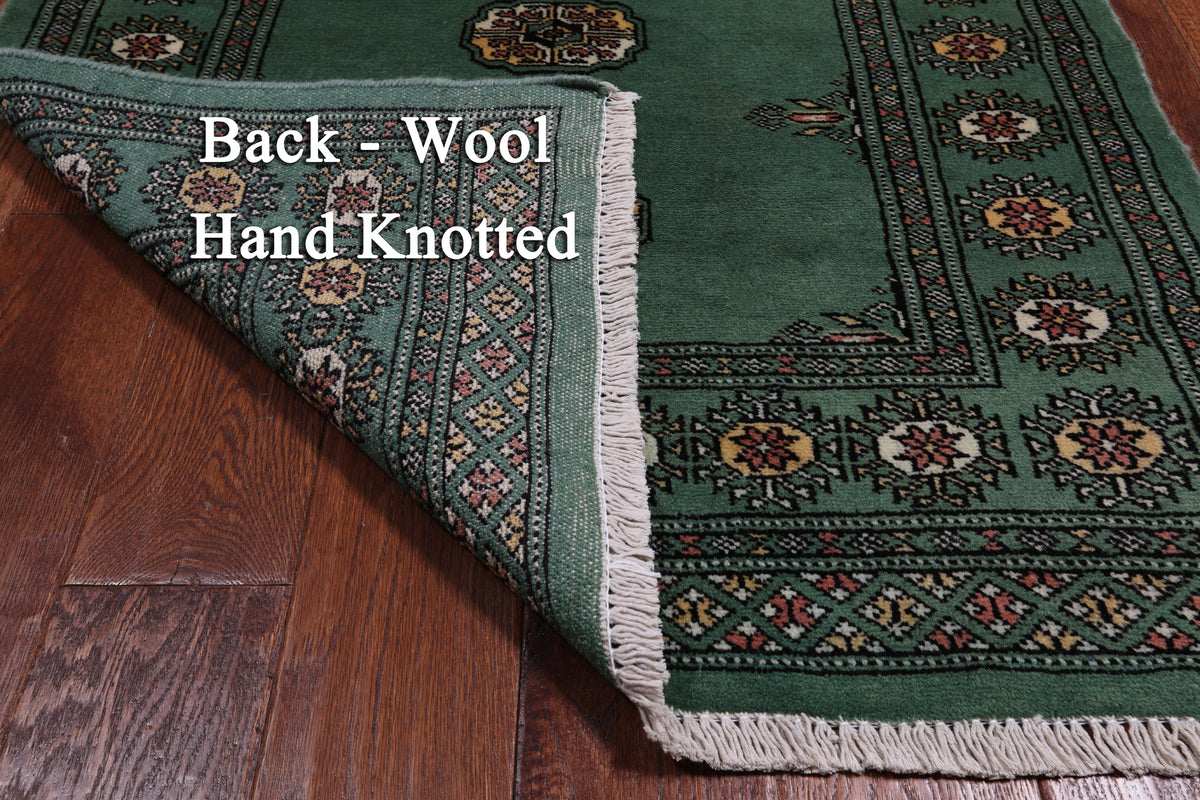 Green Bokhara Handmade Wool Rug - 3' 0" X 5' 2"