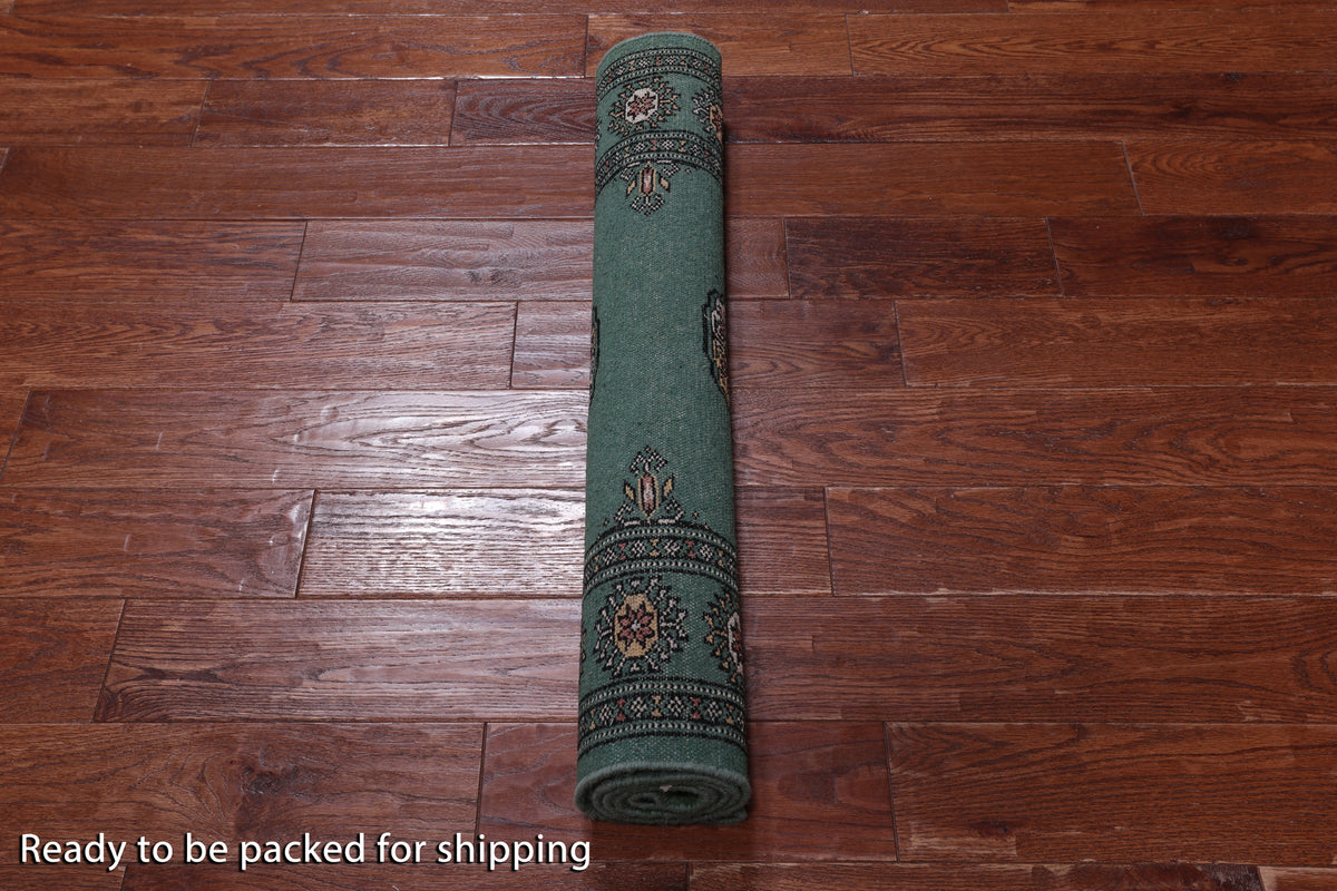 Green Bokhara Handmade Wool Rug - 3' 0" X 5' 2"