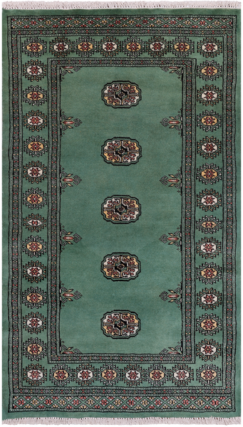 Green Bokhara Handmade Wool Rug - 3' 0" X 5' 2"