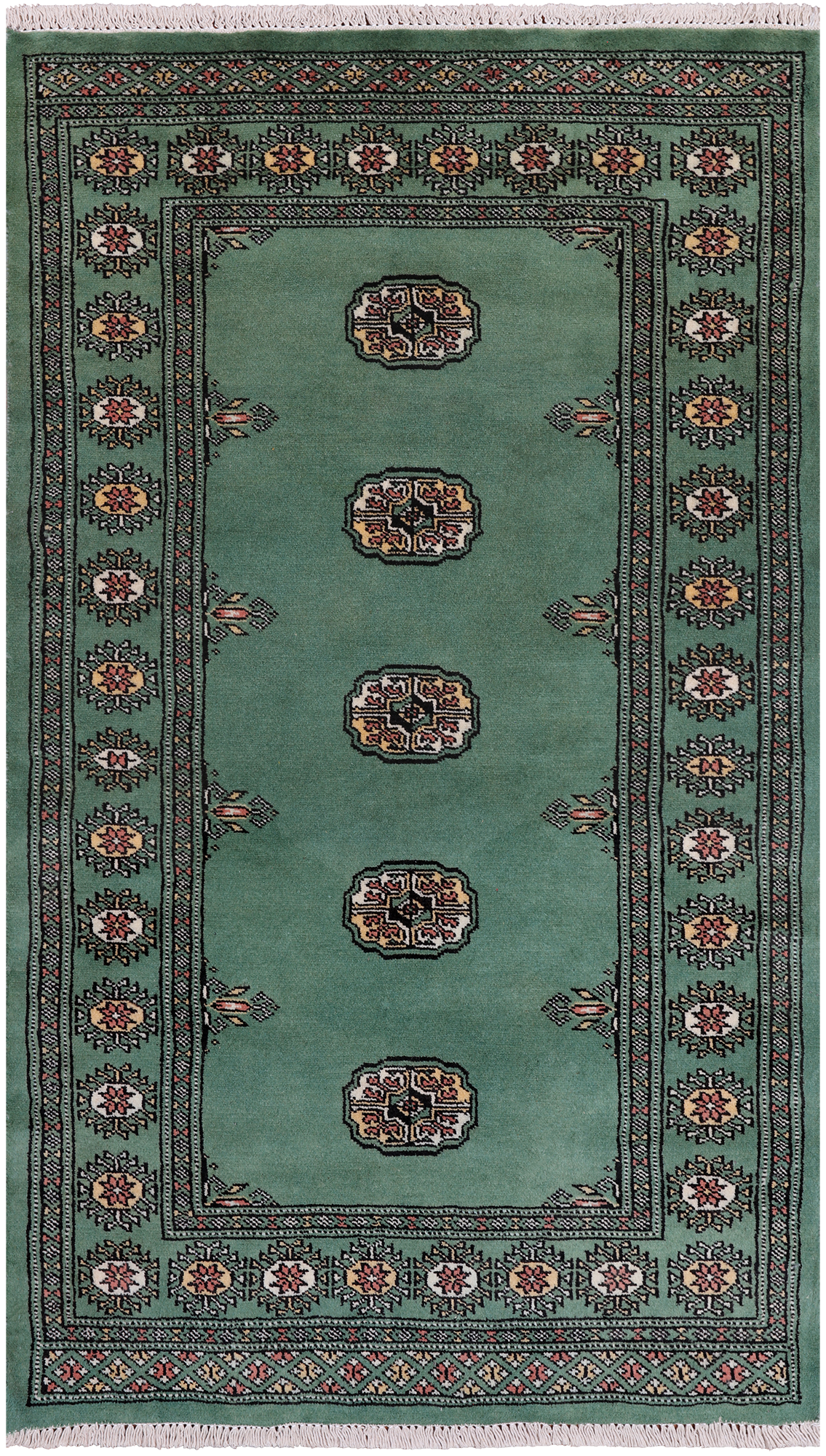 Green Bokhara Handmade Wool Rug - 3' 0" X 5' 2"