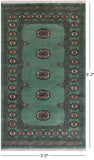 Green Bokhara Handmade Wool Rug - 3' 0" X 5' 2"