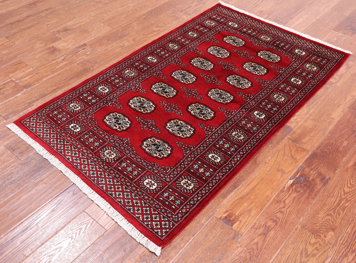 Red Bokhara Hand-Knotted Wool Rug - 3' 1" X 5' 2"