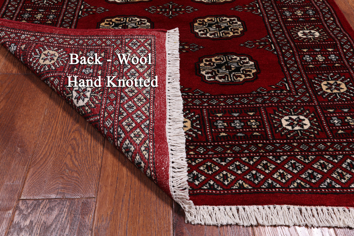 Red Bokhara Hand-Knotted Wool Rug - 3' 1" X 5' 2"