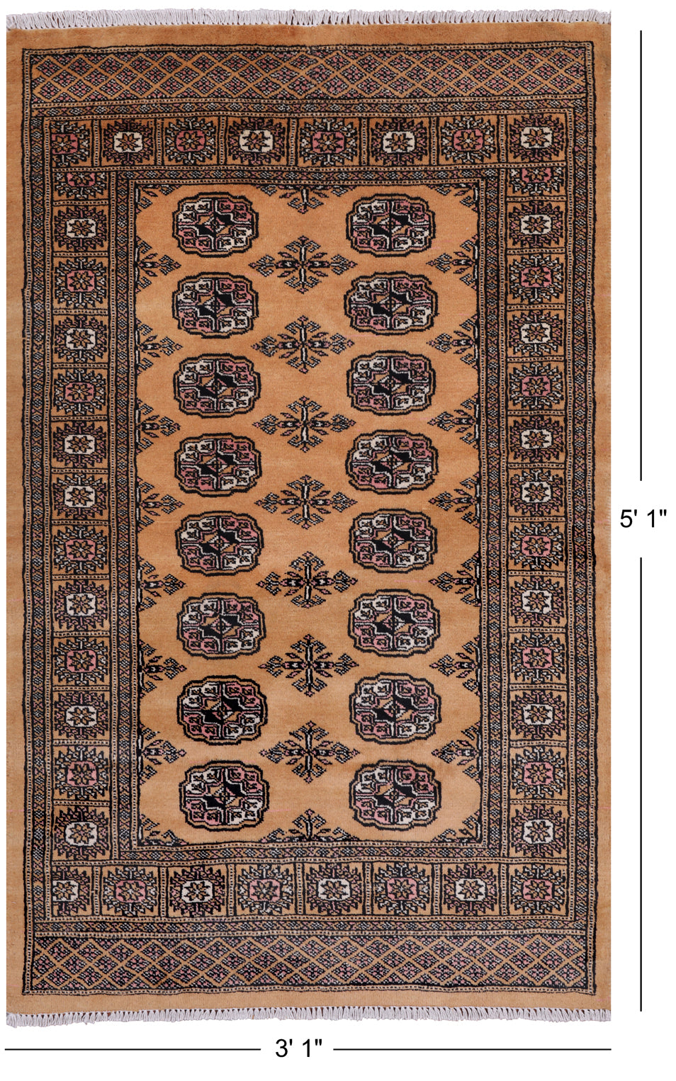 Gold Bokhara Hand Knotted Wool Rug - 3' 1" X 5' 1"