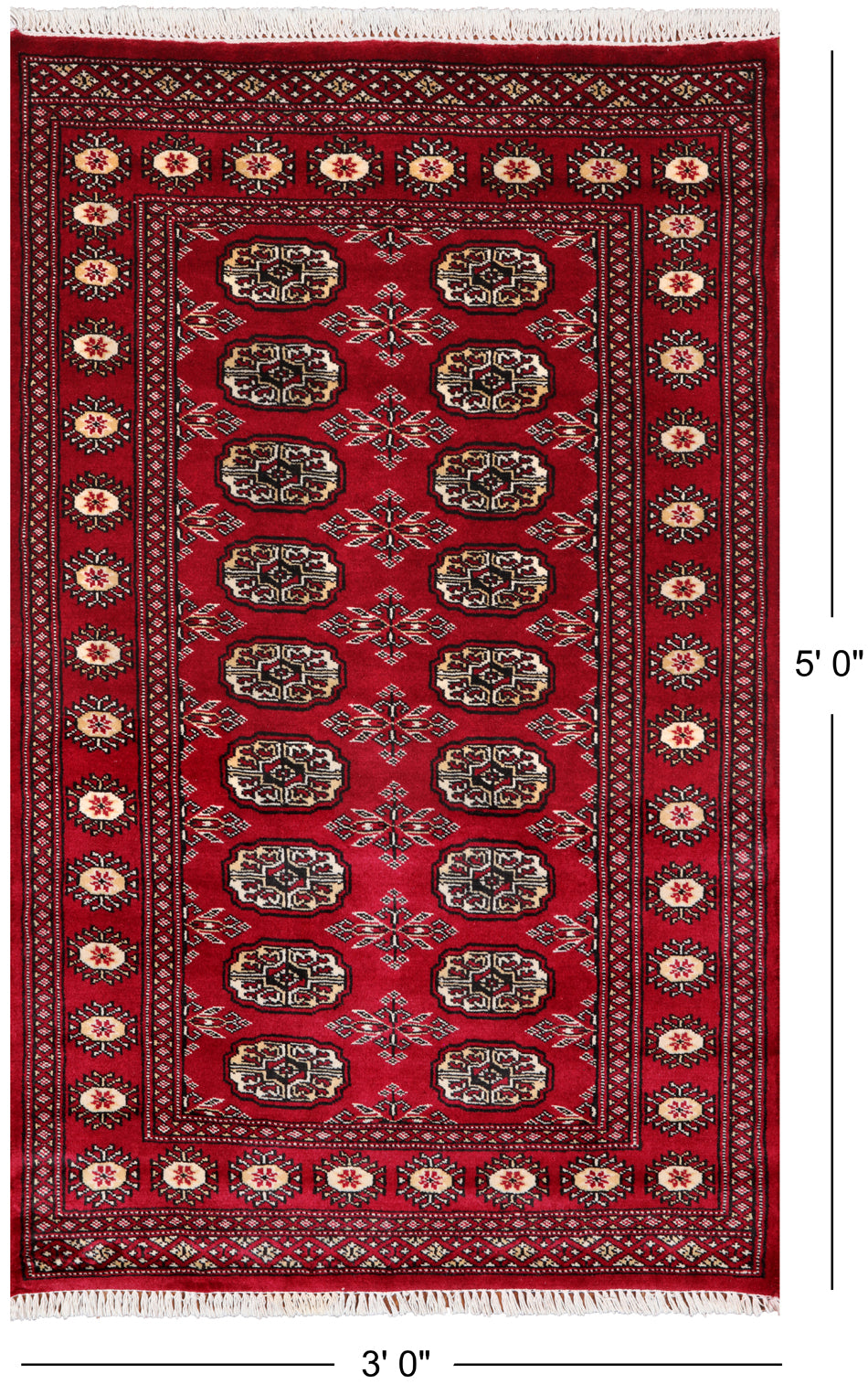 Red Bokhara Hand Knotted Wool Rug - 3' 0" X 5' 0"