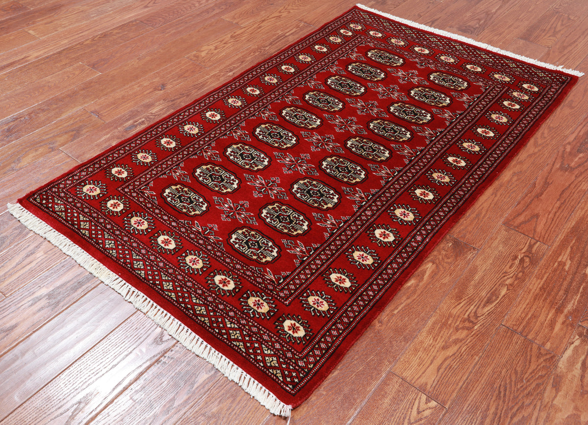 Red Bokhara Hand Knotted Wool Rug - 3' 0" X 5' 0"