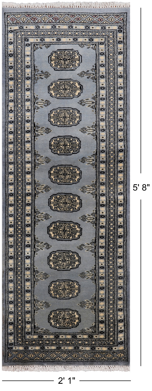 Grey Bokhara Handmade Wool Runner Rug - 2' 1" X 5' 8"