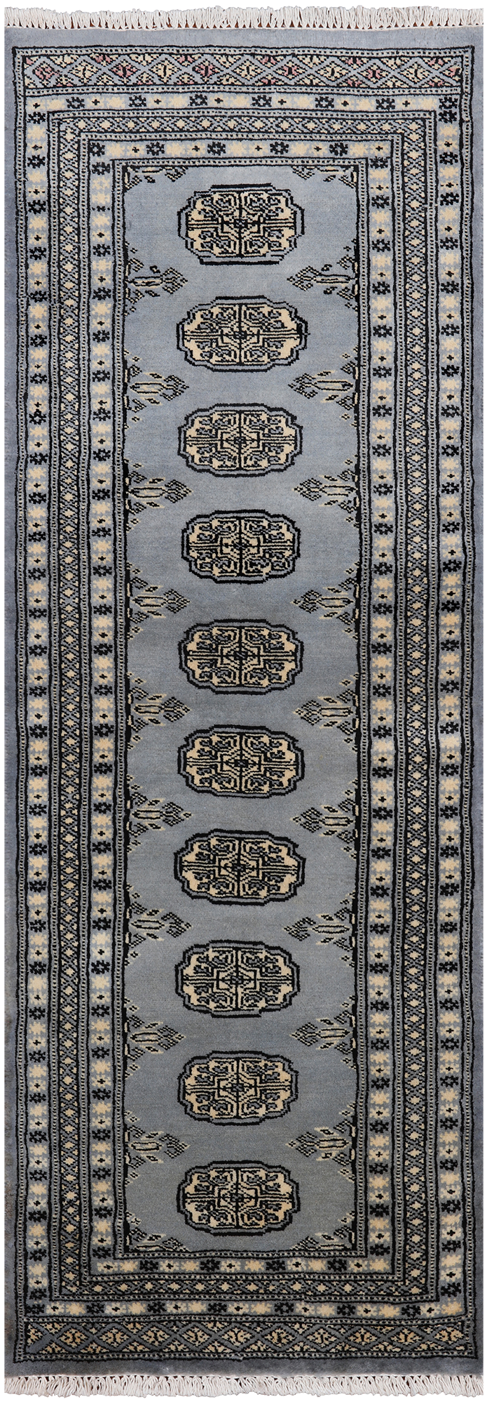 Grey Bokhara Handmade Wool Runner Rug - 2' 1" X 5' 8"