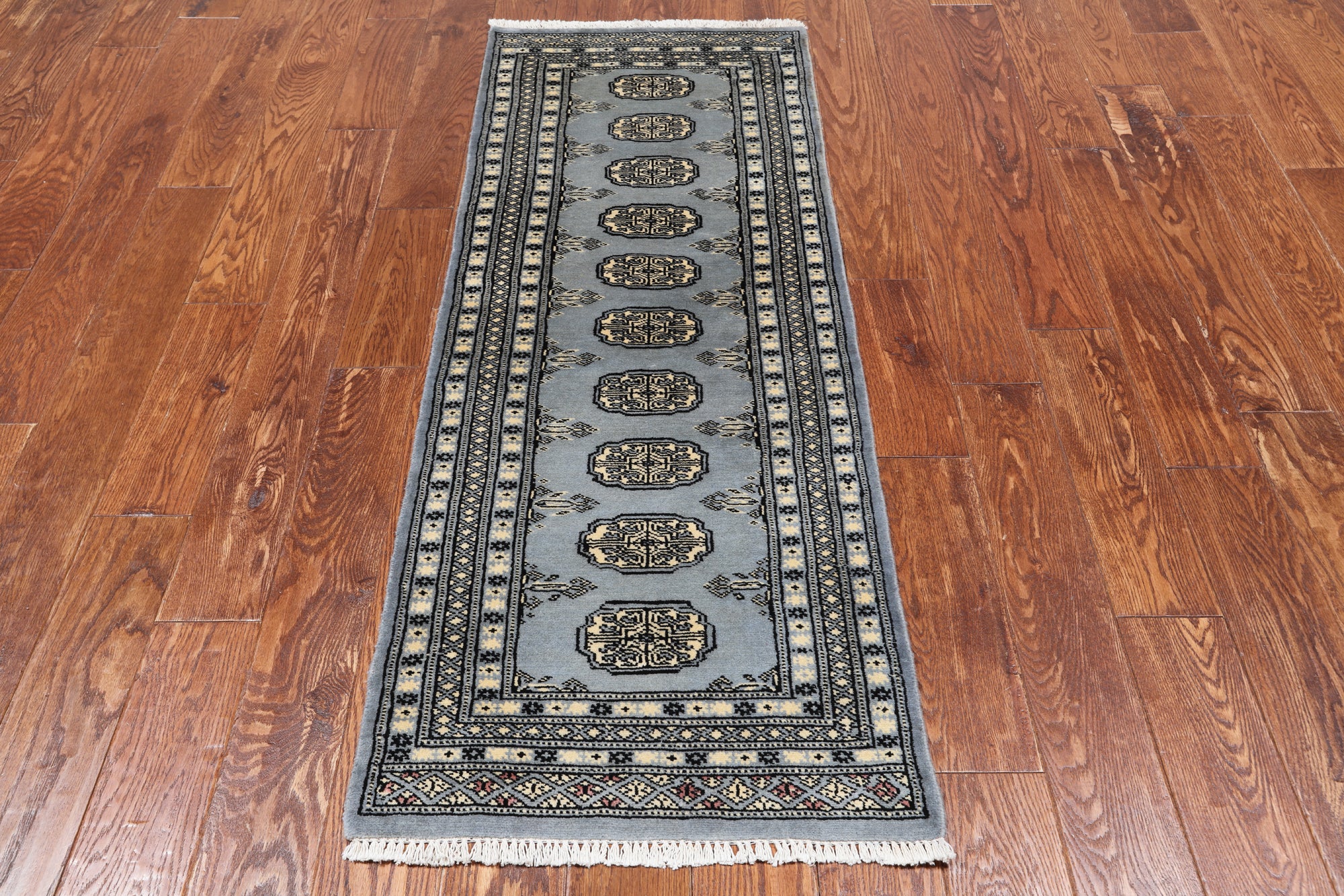 Grey Bokhara Handmade Wool Runner Rug - 2' 1" X 5' 8"