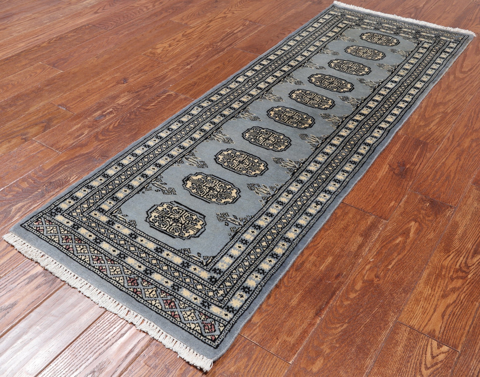 Grey Bokhara Handmade Wool Runner Rug - 2' 1" X 5' 8"
