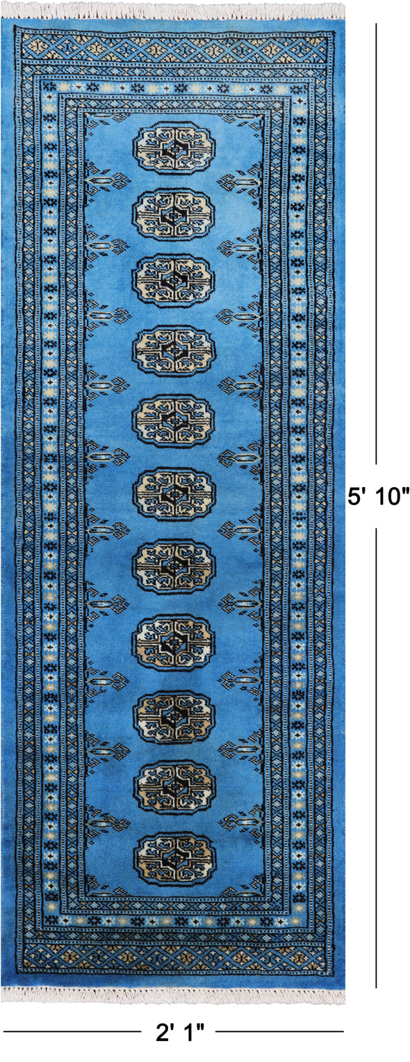 Blue Bokhara Handmade Wool Runner Rug - 2' 1" X 5' 10"