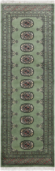 Green Bokhara Handmade Wool Runner Rug - 2' 1" X 6' 3"