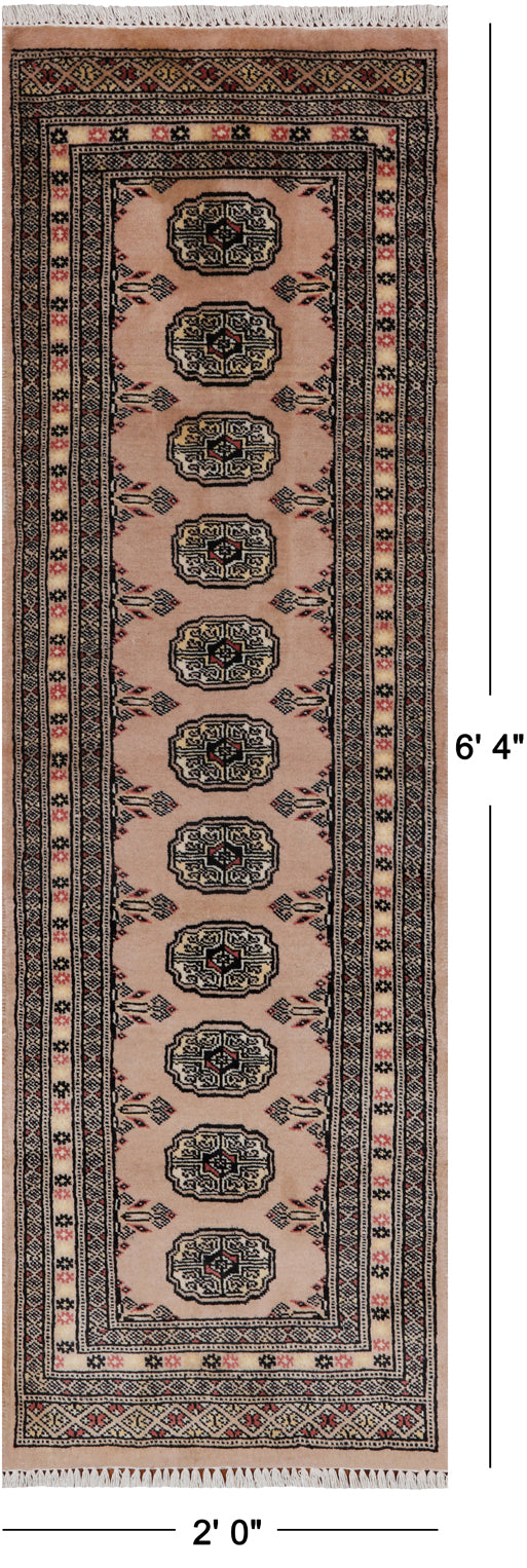 Beige Bokhara Hand-Knotted Wool Runner Rug - 2' 0" X 6' 4"