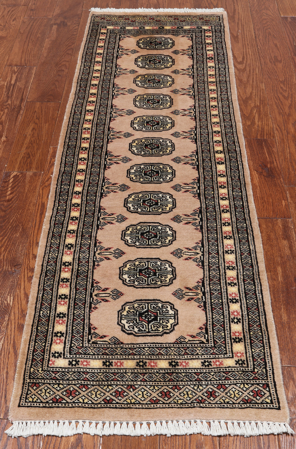 Beige Bokhara Hand-Knotted Wool Runner Rug - 2' 0" X 6' 4"