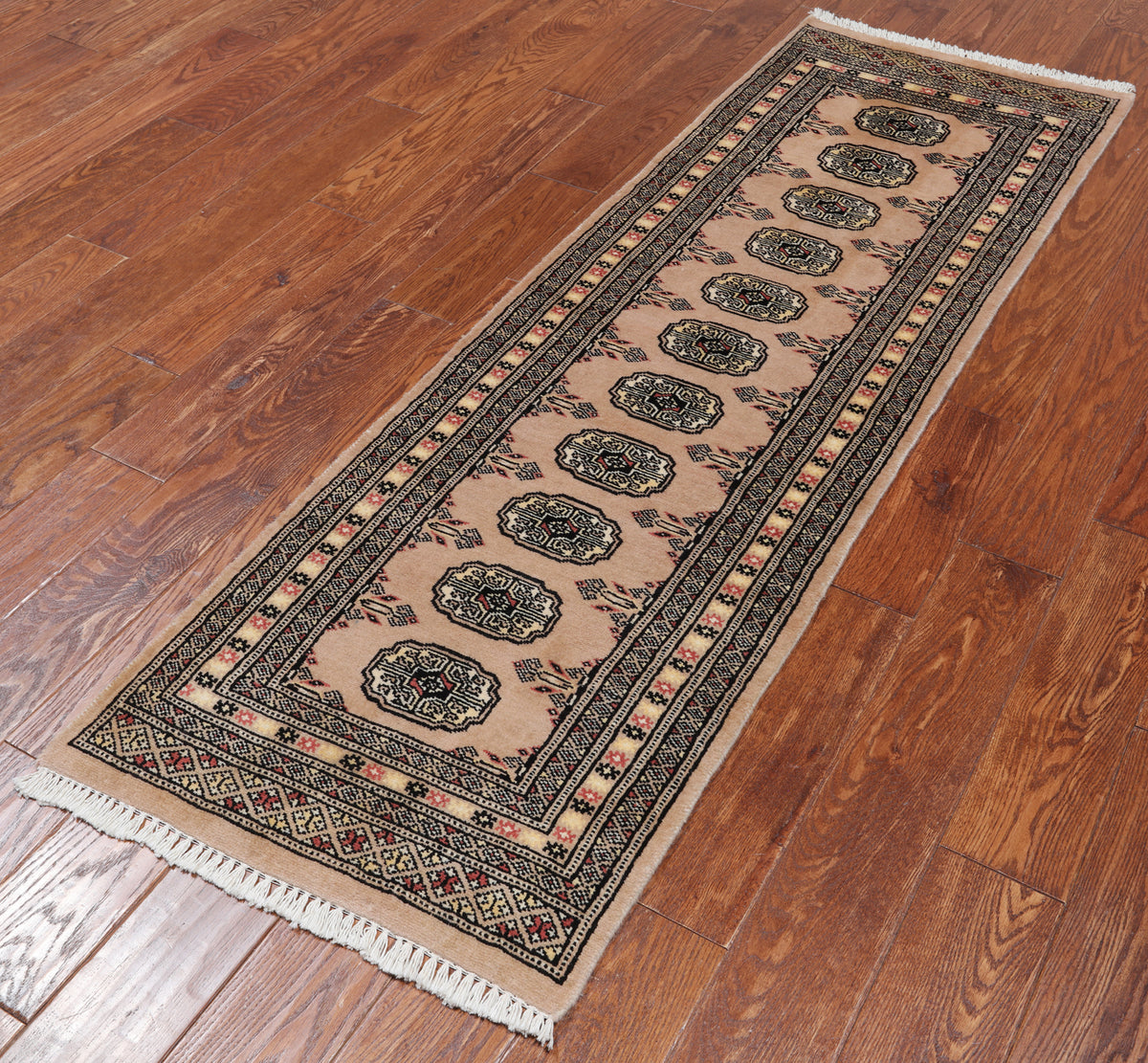 Beige Bokhara Hand-Knotted Wool Runner Rug - 2' 0" X 6' 4"