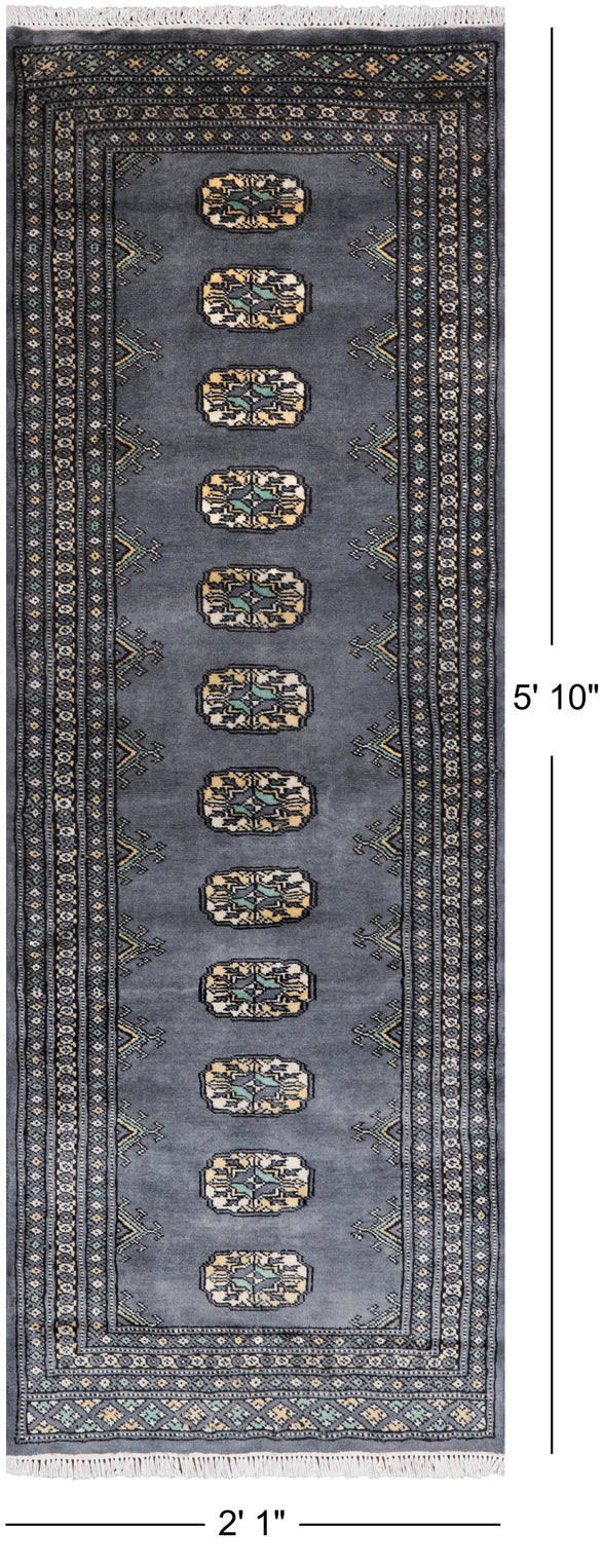 Grey Bokhara Hand Knotted Wool Runner Rug - 2' 1" X 5' 10"