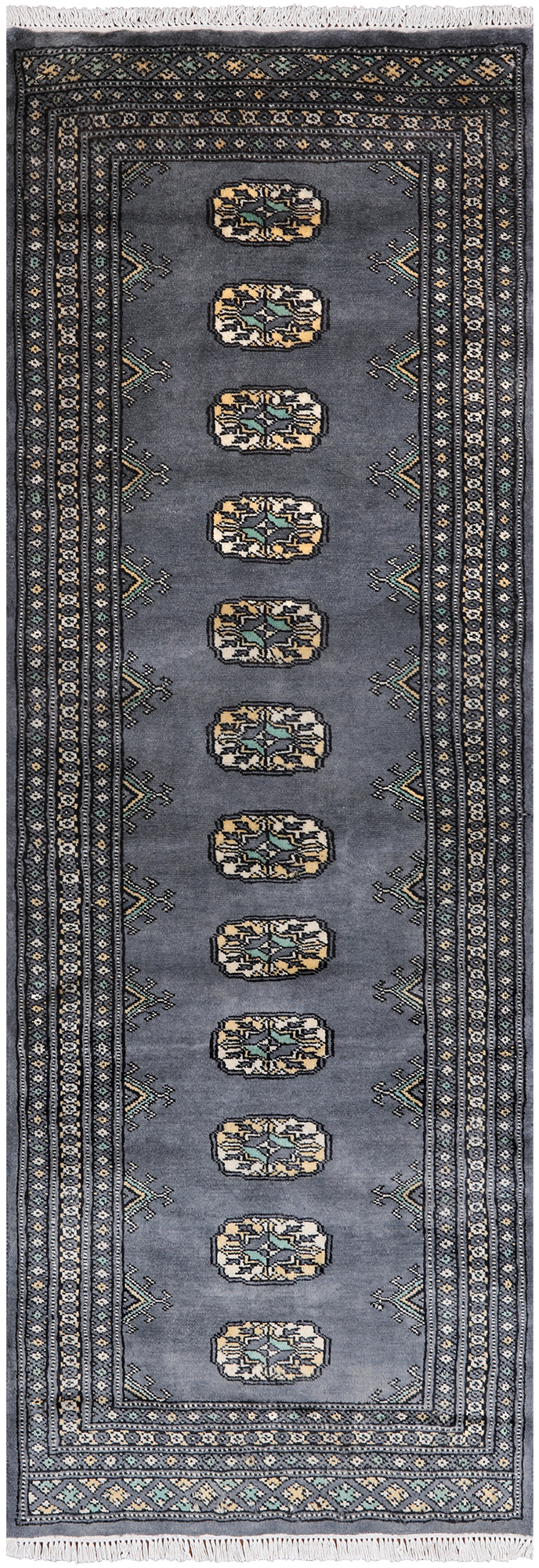 Grey Bokhara Hand Knotted Wool Runner Rug - 2' 1" X 5' 10"