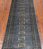 Grey Bokhara Hand Knotted Wool Runner Rug - 2' 1" X 5' 10"