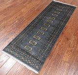 Grey Bokhara Hand Knotted Wool Runner Rug - 2' 1" X 5' 10"