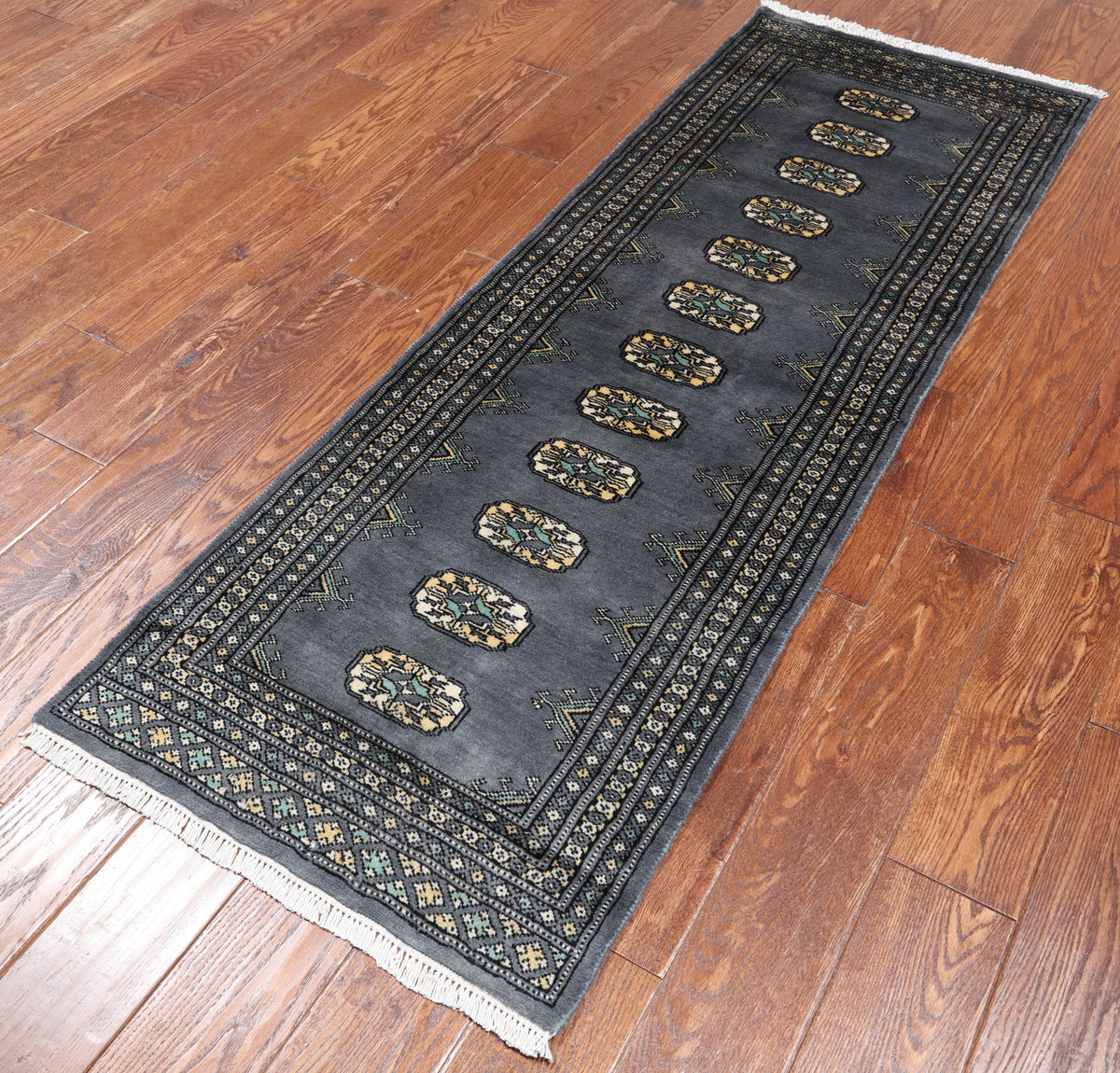 Grey Bokhara Hand Knotted Wool Runner Rug - 2' 1" X 5' 10"