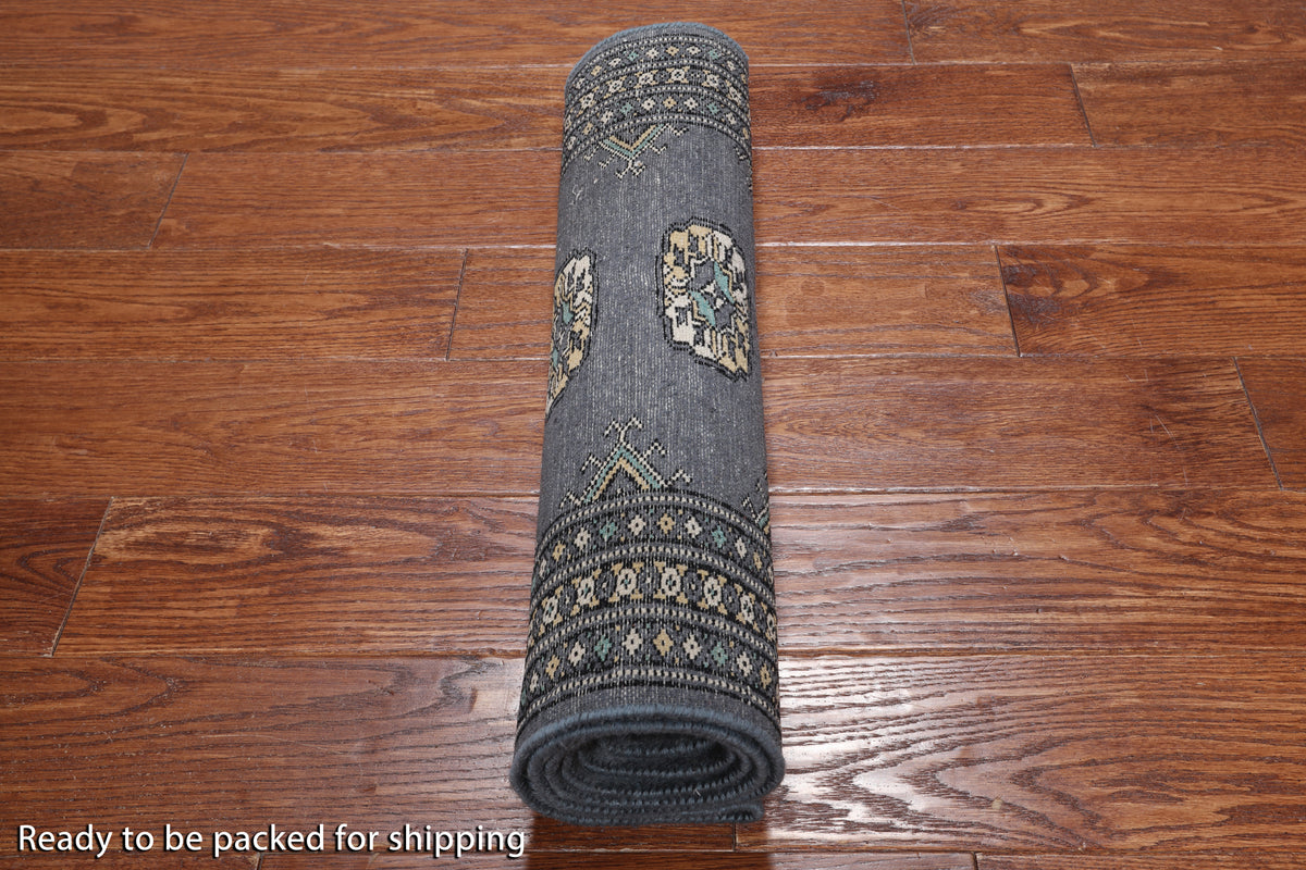 Grey Bokhara Hand Knotted Wool Runner Rug - 2' 1" X 5' 10"
