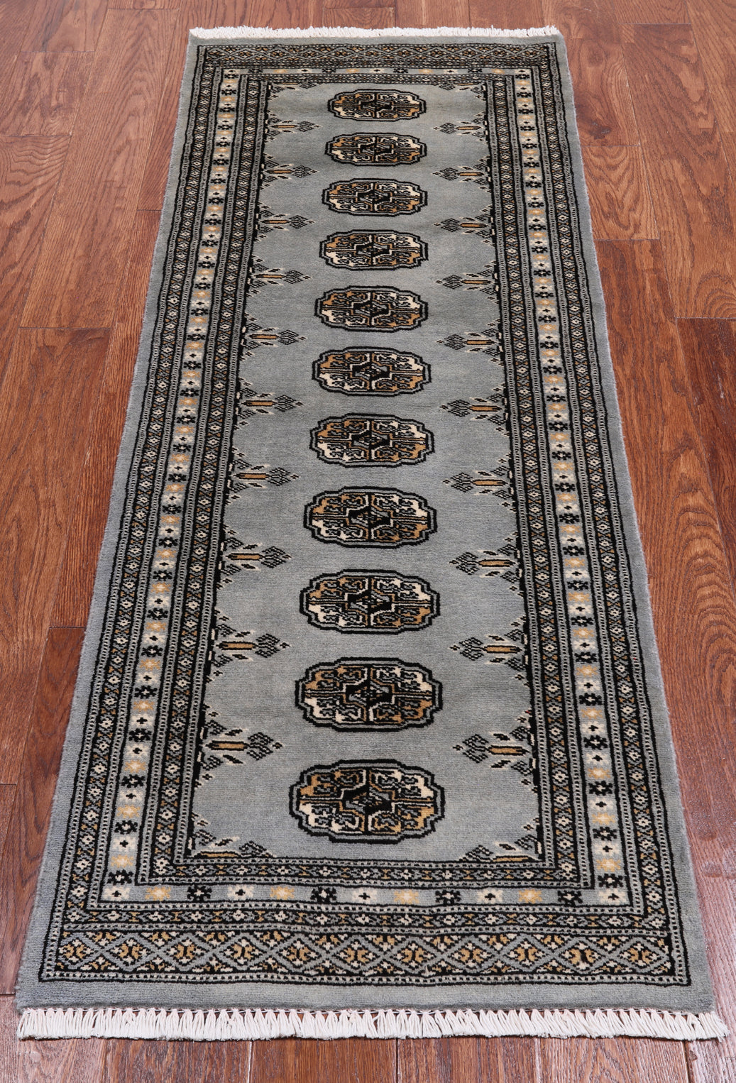 Grey Bokhara Hand Knotted Wool Runner Rug - 2' 1" X 5' 5"