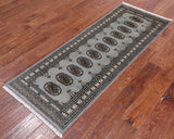 Grey Bokhara Hand Knotted Wool Runner Rug - 2' 1" X 5' 5"