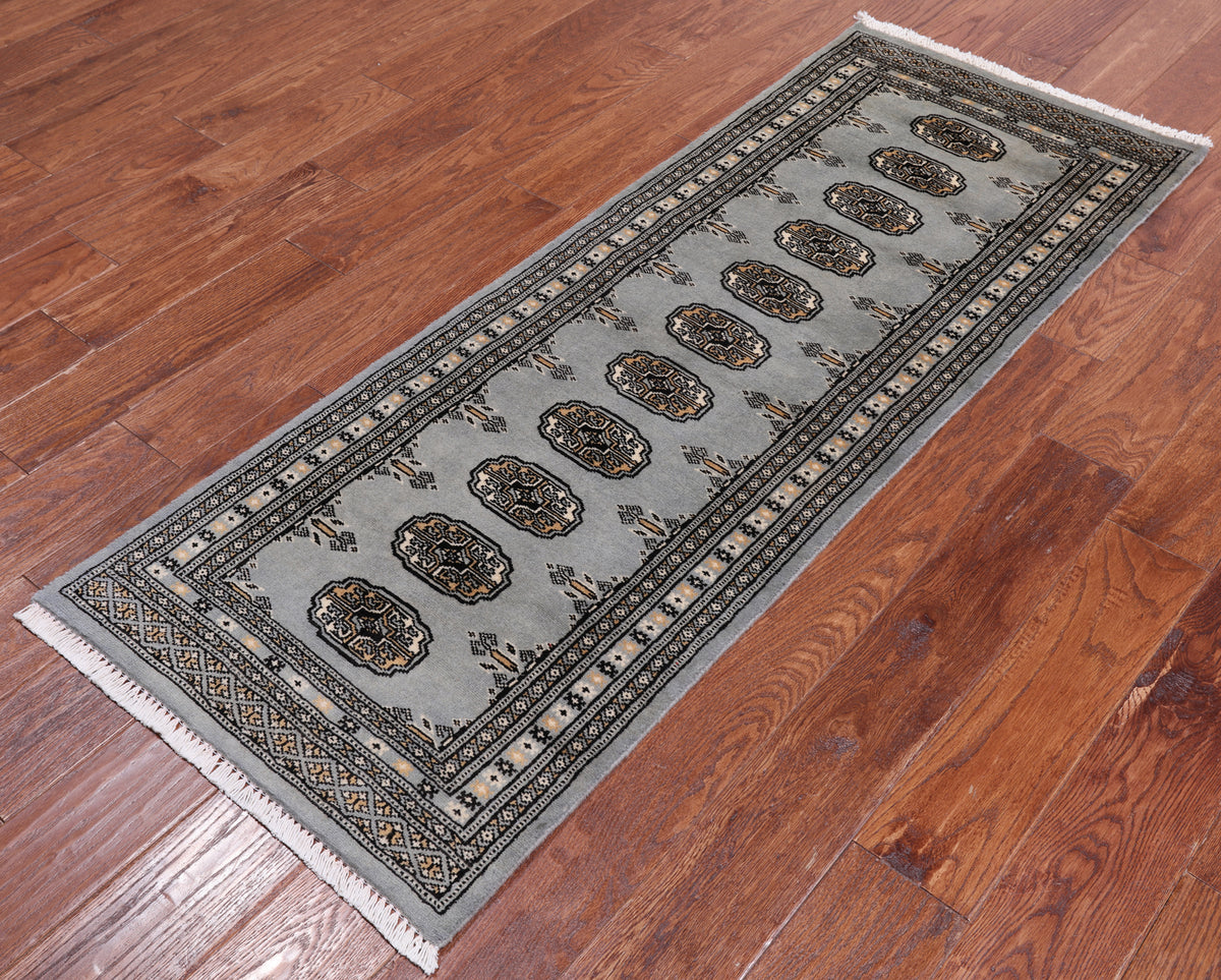 Grey Bokhara Hand Knotted Wool Runner Rug - 2' 1" X 5' 5"