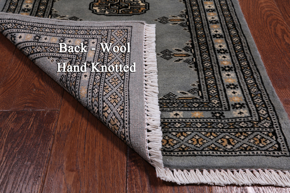 Grey Bokhara Hand Knotted Wool Runner Rug - 2' 1" X 5' 5"