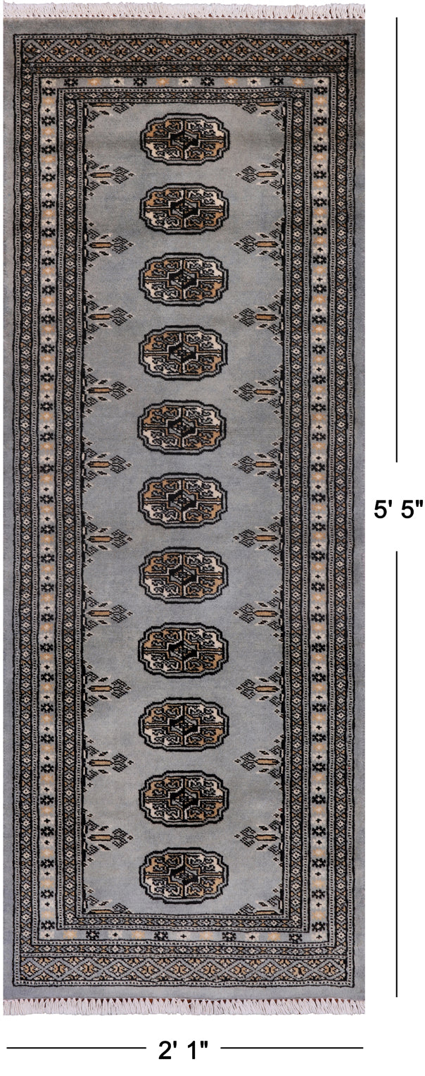 Grey Bokhara Hand Knotted Wool Runner Rug - 2' 1" X 5' 5"