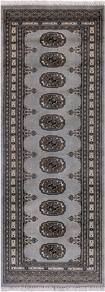 Grey Bokhara Hand Knotted Wool Runner Rug - 2' 1" X 5' 5"