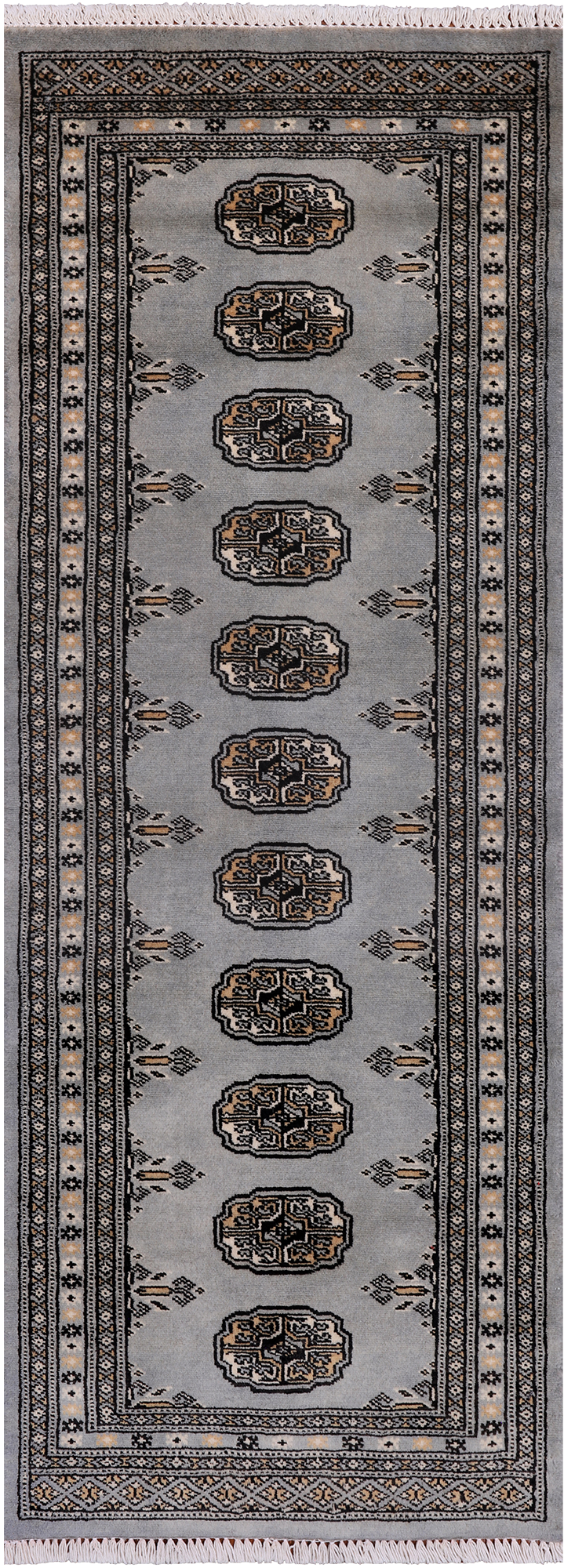 Grey Bokhara Hand Knotted Wool Runner Rug - 2' 1" X 5' 5"