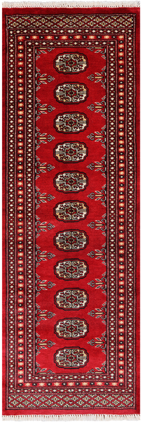 Red Bokhara Hand Knotted Wool Runner Rug - 2' 1" X 6' 2"