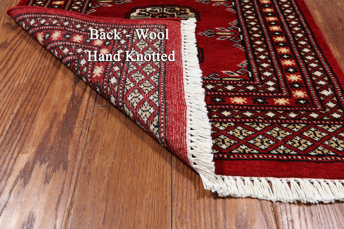 Red Bokhara Hand Knotted Wool Runner Rug - 2' 1" X 6' 2"