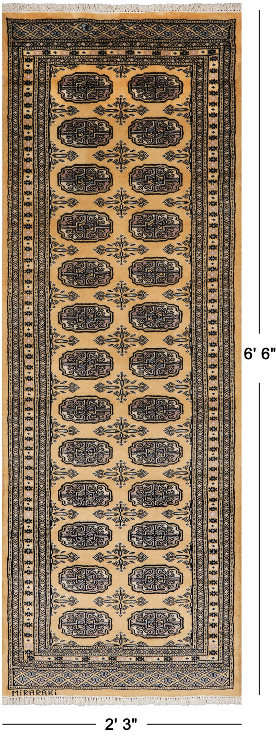 Gold Signed Bokhara Handmade Wool Runner Rug - 2' 3" X 6' 6"
