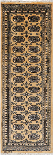 Gold Signed Bokhara Handmade Wool Runner Rug - 2' 3" X 6' 6"